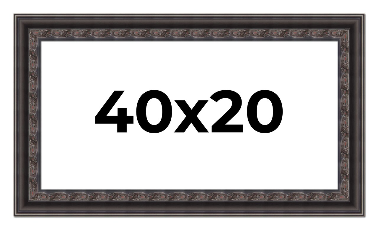 40x20 3.5" Wide Ornate Black Picture Frame - UV Acrylic, Foam Board Backing, Hanging Hardware